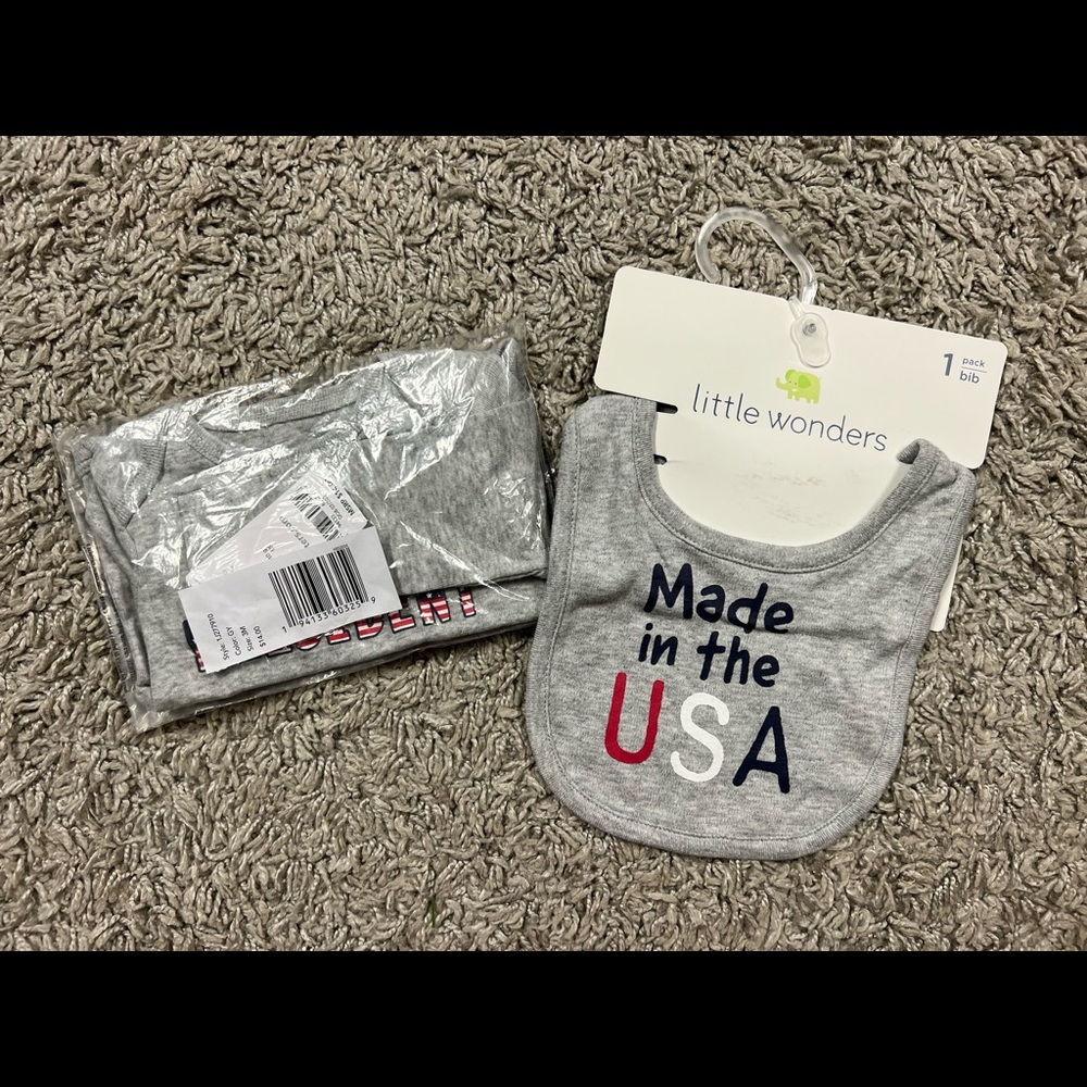 Bundle of 2, Carters, Baby Patriotic Long Sleeve One Piece with Bib